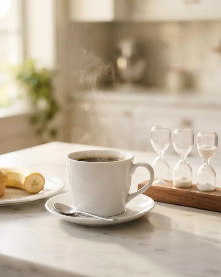 Close-up illustrating the straight timeline: when coffee is actually safe again