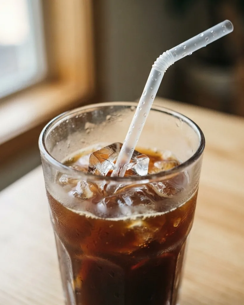 Close-up illustrating the straw is the real danger, not the ice in the cup