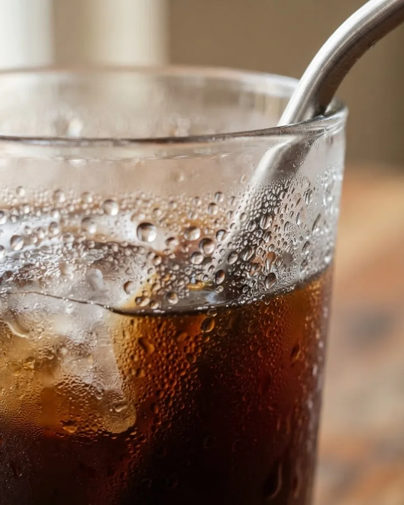 Detail view of how to drink iced coffee more safely if you refuse to wait