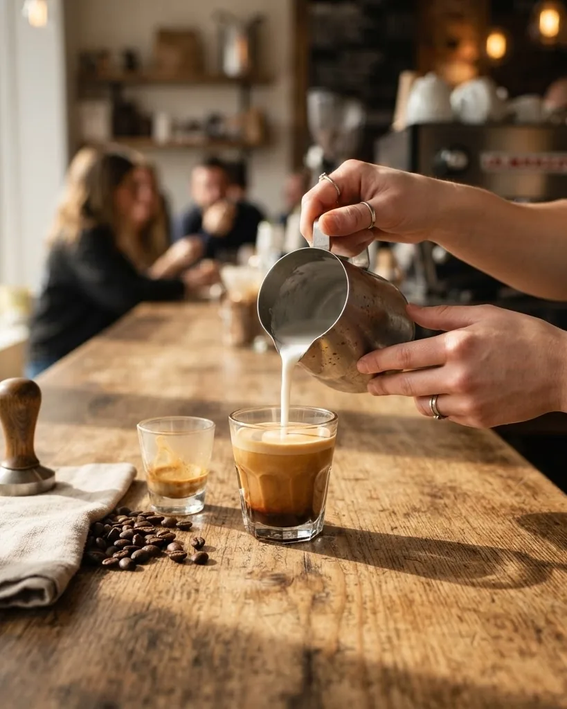 Close-up illustrating what Cortado Coffee Is, and What Cortar Actually Means